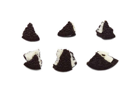 LAMPHUN, THAILAND - MAY 22, 2019: Oreo Biscuits with crumbs isolated on white background. It is a...