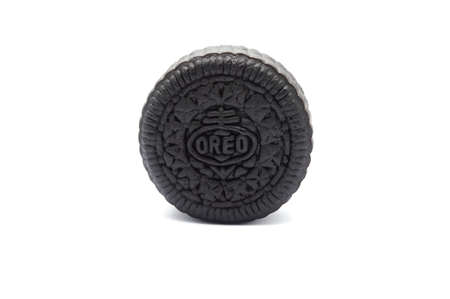 LAMPHUN, THAILAND - AUGUST 19, 2019: Oreo assorted Moon cake. A piece of brownie chocolate flavor...