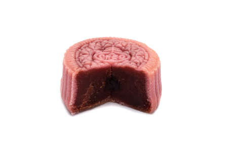 LAMPHUN, THAILAND - AUGUST 19, 2019: Oreo assorted Moon cake. A piece of strawberry jam flavor...