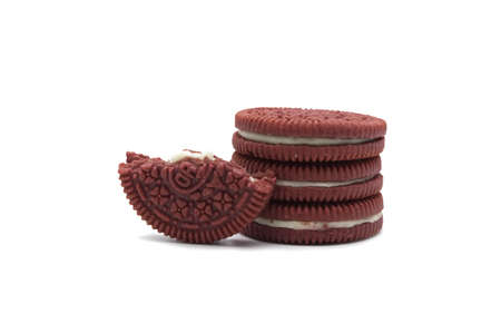 LAMPHUN, THAILAND - AUGUST 27, 2019: Oreo Biscuits and some broken isolated on white background....