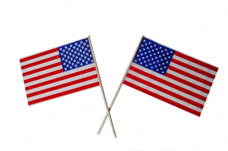 Two American Flags isolated on a white backgroundの写真素材