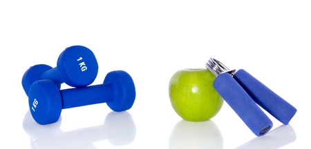 sport concept and a healthy lunch isolated on white backgroundの写真素材