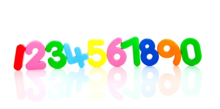 a row of colorful plastic figures isolated on white