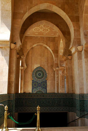 Archway decorated with ornate mosaic detail at the Hassan II Mosque in Casablanca, Moroccoのeditorial素材