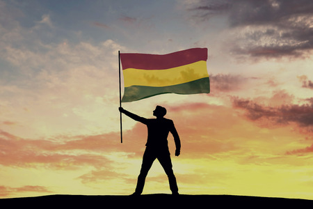 Male silhouette figure waving Bolivia flag. 3D Renderingの写真素材