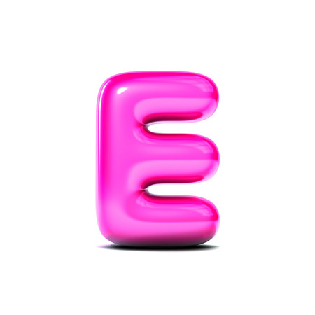 glossy letter E bubble font isolated on white background. 3D Renderingの写真素材
