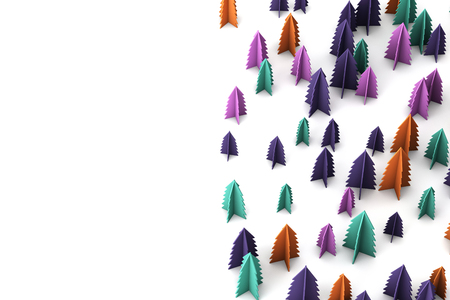 Colourful festive winter christmas trees background. 3D Renderingの写真素材