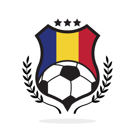 Romania national flag football crest,logo type  isolated on whiteのイラスト素材