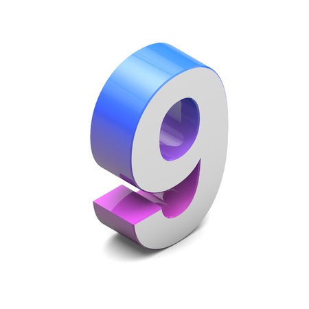Number 9. Isometric lettering font with pink blue gradientの写真素材