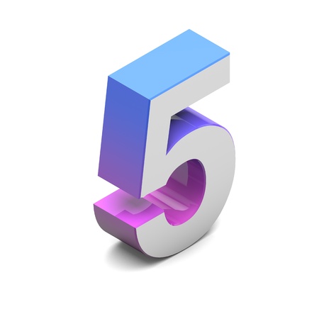 Number 5. Isometric lettering font with pink blue gradientの写真素材