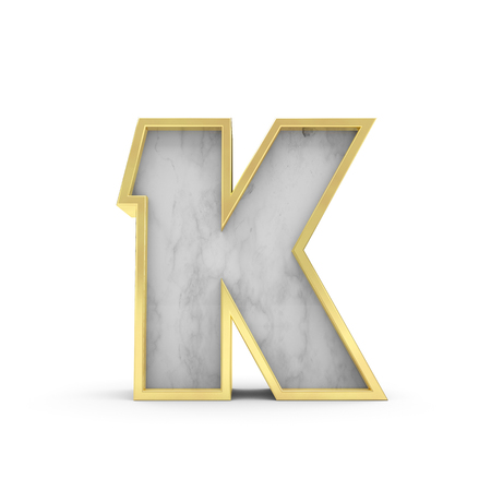 Letter K. Marble and gold lettering font. 3D Renderingの写真素材