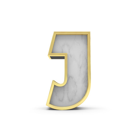 Letter J. Marble and gold lettering font. 3D Renderingの写真素材
