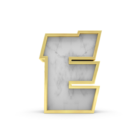 Letter E. Marble and gold lettering font. 3D Renderingの写真素材