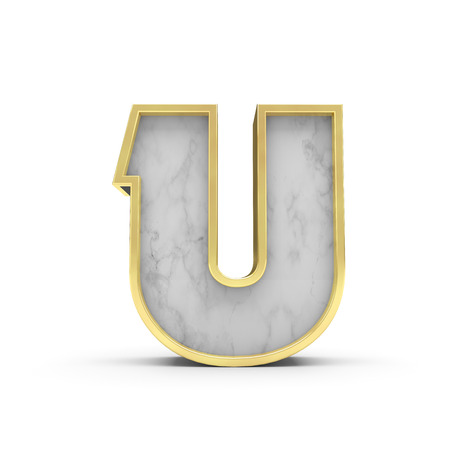 Letter U. Marble and gold lettering font. 3D Renderingの写真素材