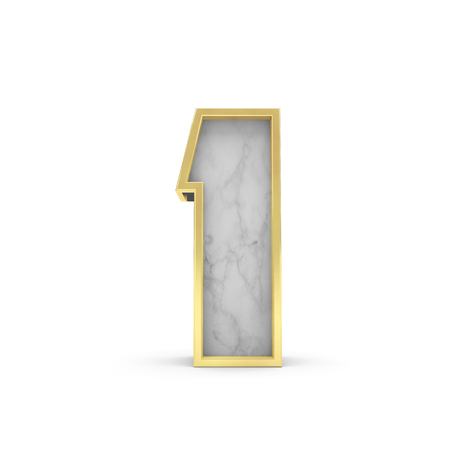 Number 1. Marble and gold lettering font. 3D Renderingの写真素材