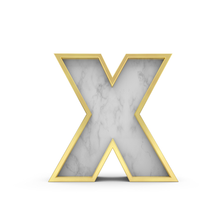 Letter X. Marble and gold lettering font. 3D Renderingの写真素材