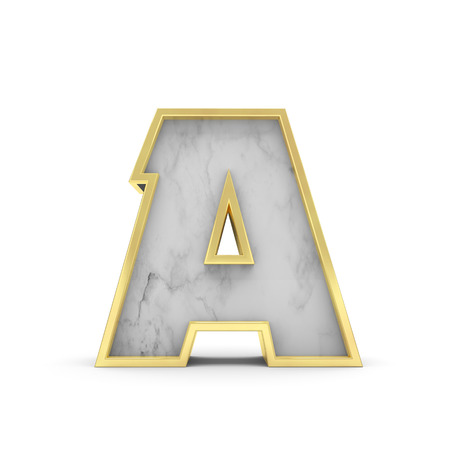 Letter A. Marble and gold lettering font. 3D Renderingの写真素材