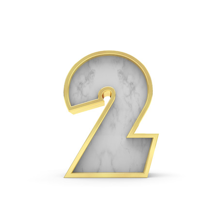 Number 2. Marble and gold lettering font. 3D Renderingの写真素材