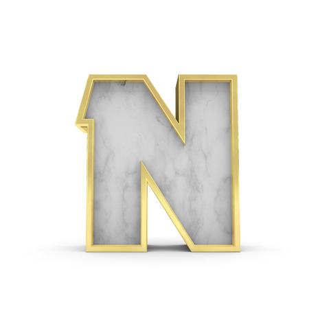 Letter N. Marble and gold lettering font. 3D Renderingの写真素材