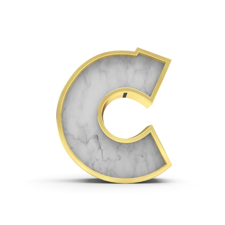 Letter C. Marble and gold lettering font. 3D Renderingの写真素材