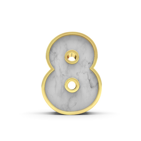 Number 8. Marble and gold lettering font. 3D Renderingの写真素材