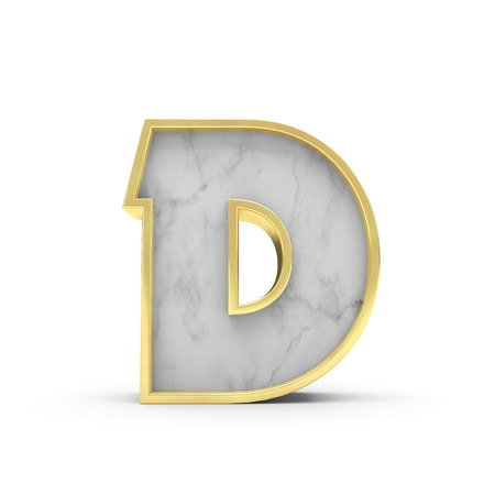 Letter D. Marble and gold lettering font. 3D Renderingの写真素材