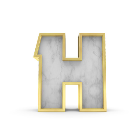 Letter H. Marble and gold lettering font. 3D Renderingの写真素材