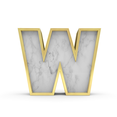 Letter W. Marble and gold lettering font. 3D Renderingの写真素材