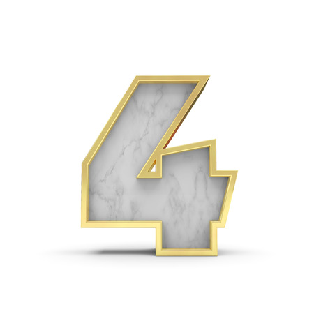 Number 4. Marble and gold lettering font. 3D Renderingの写真素材