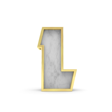 Letter L. Marble and gold lettering font. 3D Renderingの写真素材