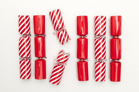 Christmas crackers on a white background crackersの写真素材