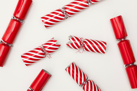 Christmas crackers on a white background crackersの写真素材