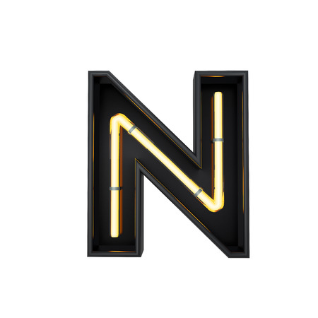 Neon style light letter N. Glowing neon Capital letter. 3D renderingの写真素材