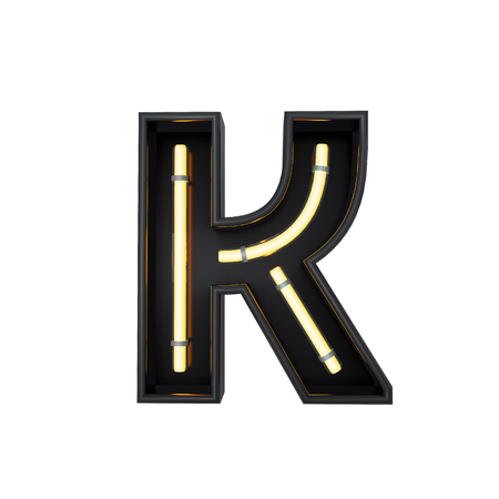 Neon style light letter K. Glowing neon Capital letter. 3D renderingの写真素材