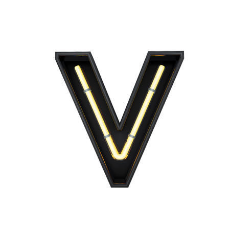 Neon style light letter V. Glowing neon Capital letter. 3D renderingの写真素材