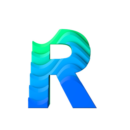 Letter R. Layered wave effect character type. 3D Renderingの写真素材
