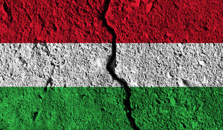 Hungary flag with crack through the middle. Country divided conceptの写真素材