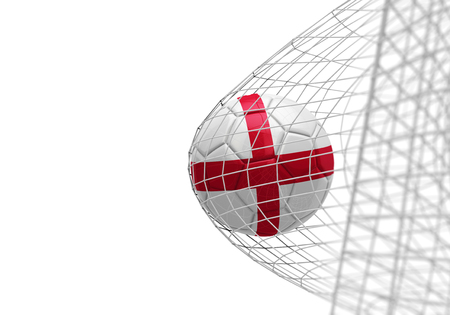 England flag soccer ball scores a goal in a netの写真素材