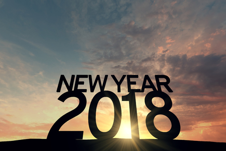 2018 new year silhouete against sunset sky. 3D Renderingの写真素材
