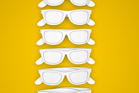White sunglasses on a bright yellow background. Summertime background. 3D renderingの写真素材
