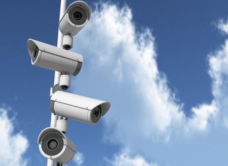 A set of security cameras watching different dirtections. 3D Rendering