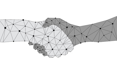 Digital handshake. hand shake made from abstract geometric linesのイラスト素材