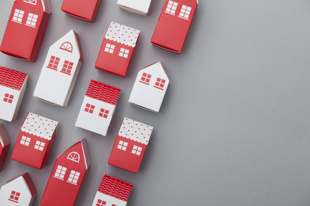 Collection of red and white houses backgroundの写真素材