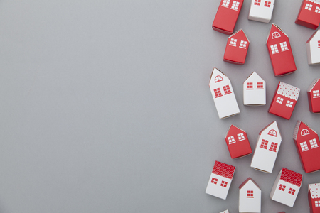 Collection of red and white houses backgroundの写真素材
