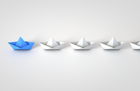 Origami boats leadship concept. 3D Renderingの写真素材