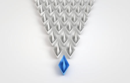 Origami boats leadship concept. 3D Rendering