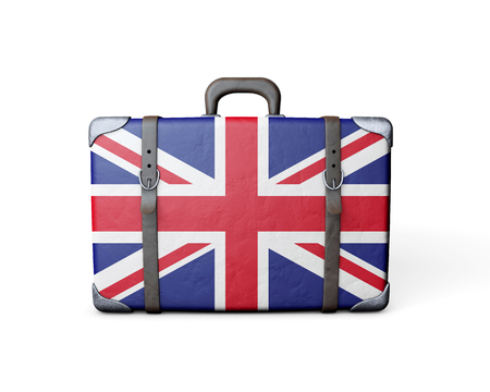 United Kingdom flag on a vintage leather suitcase. 3D Renderingの写真素材