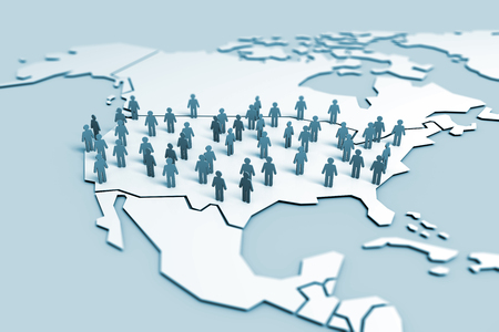 United States of America population community concept. 3D Rendering