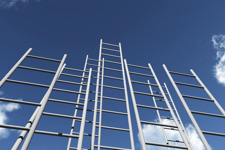 ladders reaching into a blue sky. Growth, future, development concept. 3D Renderingの写真素材