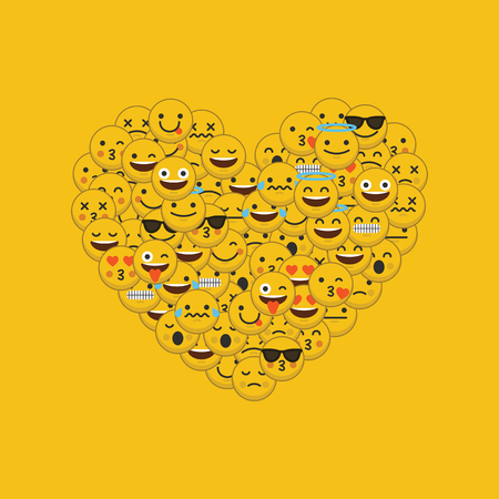 Set of emoji emoticon character faces in a heart shapeのイラスト素材